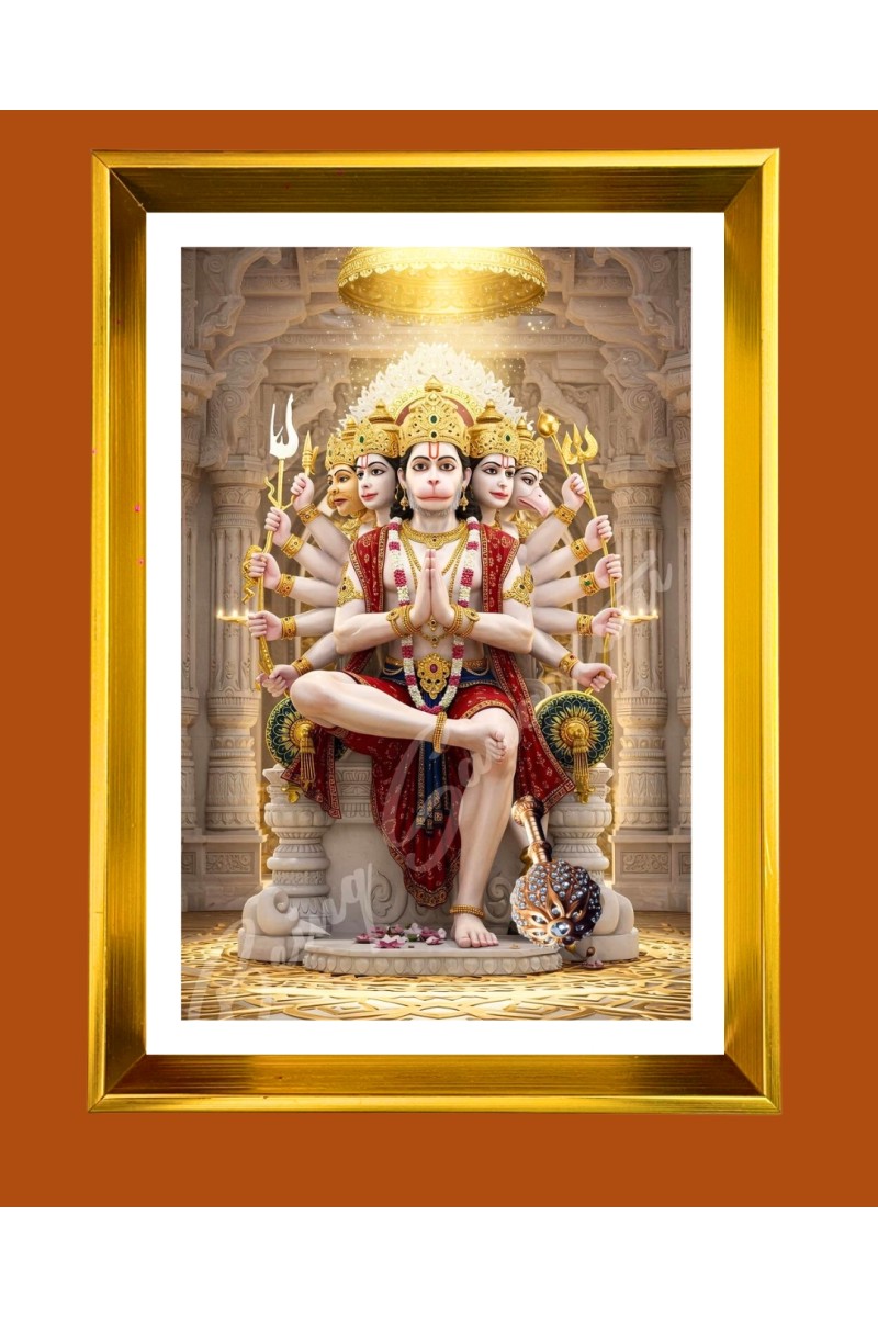 Lord Hanuman Golden Photo Frame - 10x14 Inches | Elegant Wooden Frame for Home, Office & Temple Decoration | Spiritual Wall & Table Decor and Gift Item