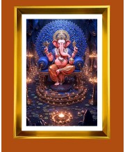 Lord Ganesh Golden Photo Frame - 10x14 Inches | Elegant Wooden Frame for Home, Office & Temple Decoration | Spiritual Wall & Table Decor and Gift Item