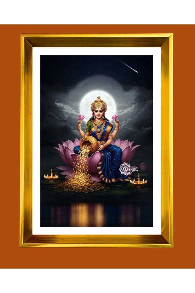 Maa Lakhsmi Golden Photo Frame - 10x14 Inches | Elegant Wooden Frame for Home, Office & Temple Decoration | Spiritual Wall & Table Decor and Gift Item
