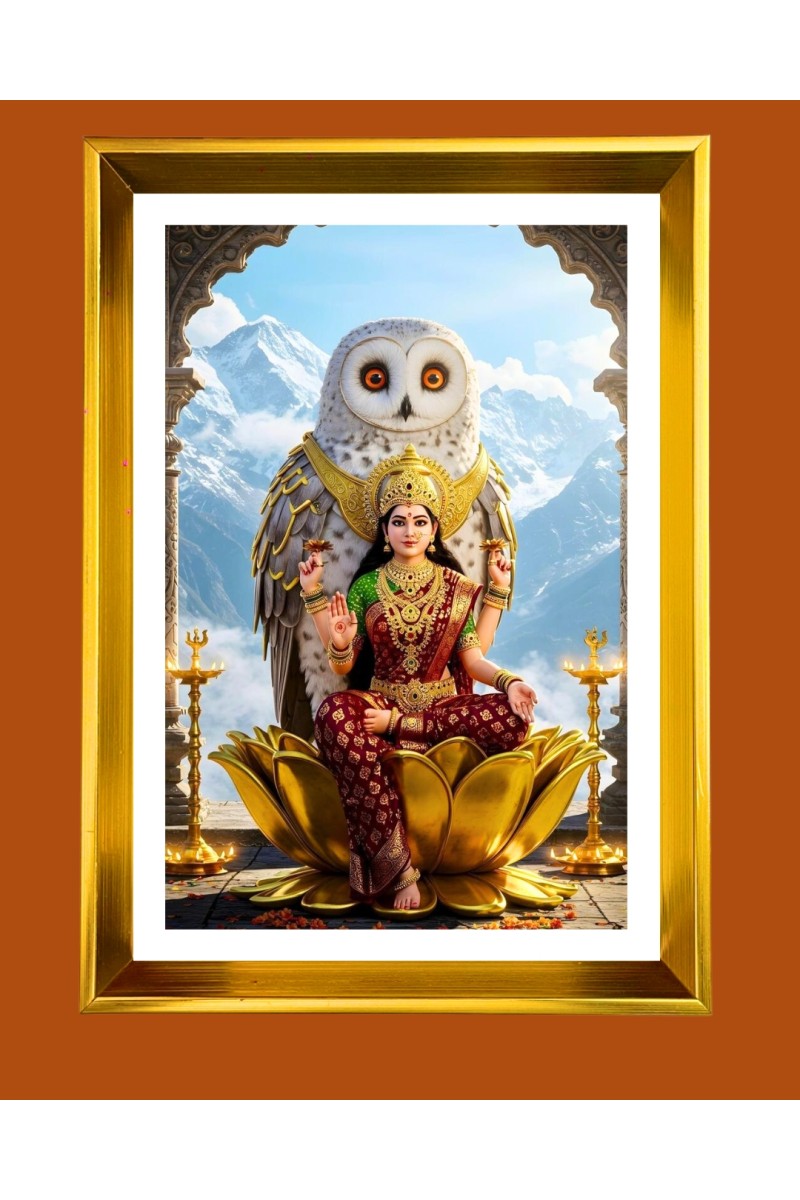 Maa Lakhsmi Golden Photo Frame - 10x14 Inches | Elegant Wooden Frame for Home, Office & Temple Decoration | Spiritual Wall & Table Decor and Gift Item