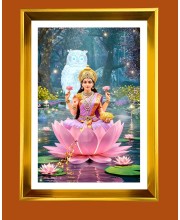 Maa Lakhsmi Golden Photo Frame - 10x14 Inches | Elegant Wooden Frame for Home, Office & Temple Decoration | Spiritual Wall & Table Decor and Gift Item
