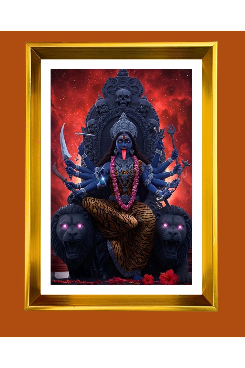 Maa Kaali Golden Photo Frame - 10x14 Inches | Elegant Wooden Frame for Home, Office & Temple Decoration | Spiritual Wall & Table Decor and Gift Item