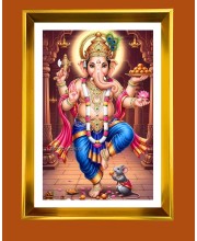 Lord Ganesh Golden Photo Frame - 10x14 Inches | Elegant Wooden Frame for Home, Office & Temple Decoration | Spiritual Wall & Table Decor and Gift Item