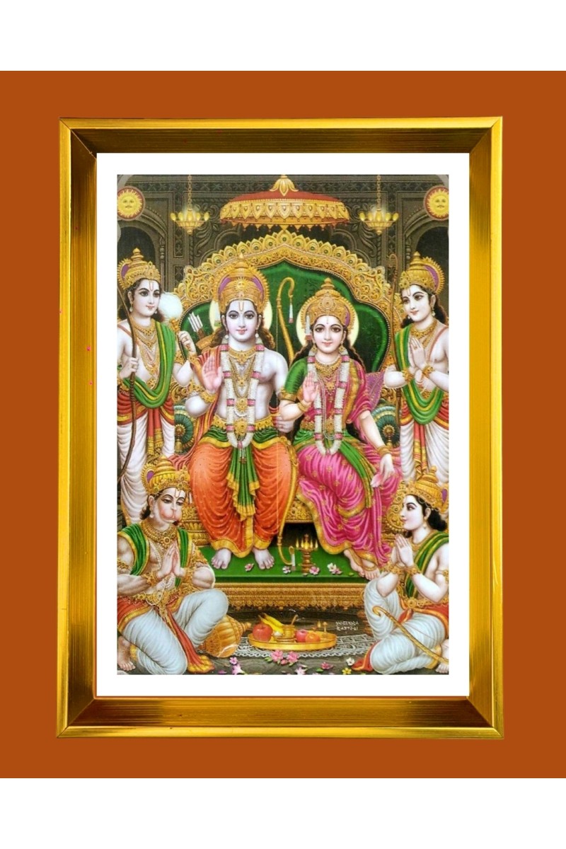 Ram Darbar Golden Photo Frame - 10x14 Inches | Elegant Wooden Frame for Home, Office & Temple Decoration | Spiritual Wall & Table Decor and Gift Item