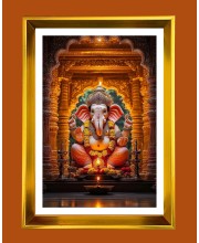 Lord Ganesh Golden Photo Frame - 10x14 Inches | Elegant Wooden Frame for Home, Office & Temple Decoration | Spiritual Wall & Table Decor and Gift Item