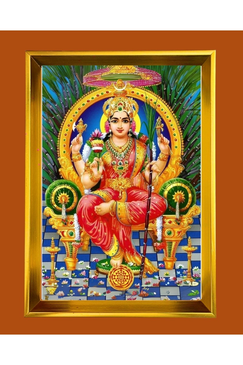  Devi Tripura Sundari Golden Photo Frame - 10x14 Inches | Elegant Wooden Frame for Home, Office & Temple Decoration | Spiritual Wall & Table Decor and Gift Item