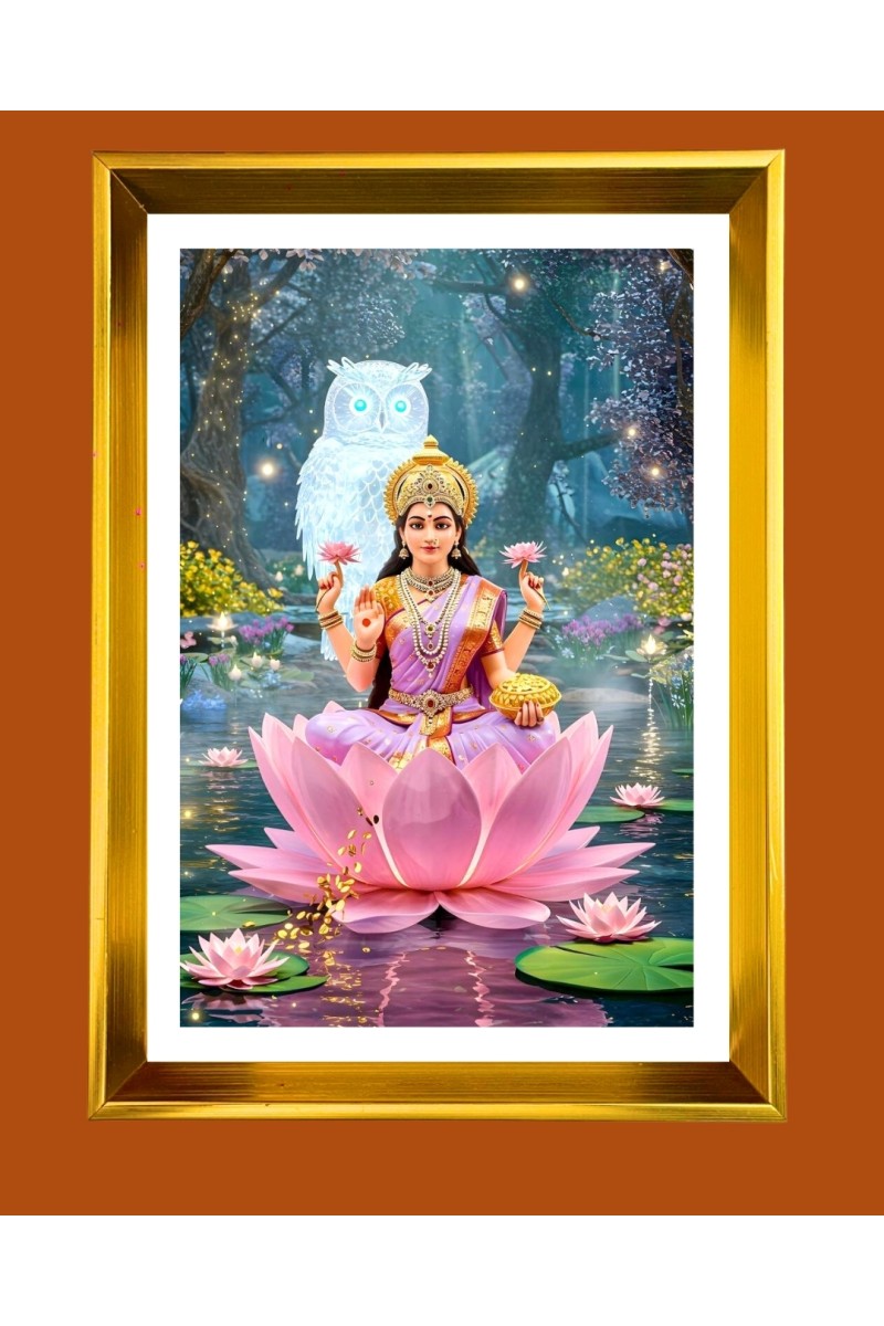 Maa Lakhsmi Golden Photo Frame - 10x14 Inches | Elegant Wooden Frame for Home, Office & Temple Decoration | Spiritual Wall & Table Decor and Gift Item