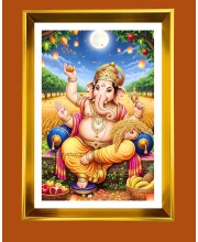 Lord Ganesh Golden Photo Frame - 10x14 Inches | Elegant Wooden Frame for Home, Office & Temple Decoration | Spiritual Wall & Table Decor and Gift Item