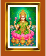 Maa Lakhsmi Golden Photo Frame - 10x14 Inches | Elegant Wooden Frame for Home, Office & Temple Decoration | Spiritual Wall & Table Decor and Gift Item