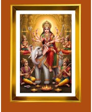 Maa Durga Golden Photo Frame - 10x14 Inches | Elegant Wooden Frame for Home, Office & Temple Decoration | Spiritual Wall & Table Decor and Gift Item