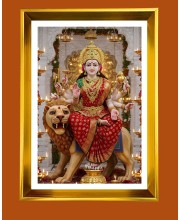 Devi Maa Durga Golden Photo Frame - 10x14 Inches | Elegant Wooden Frame for Home, Office & Temple Decoration | Spiritual Wall & Table Decor and Gift Item