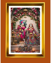 Divine Radha krishna Golden Photo Frame - 10x14 Inches | Elegant Wooden Frame for Home, Office & Temple Decoration | Spiritual Wall & Table Decor and Gift Item