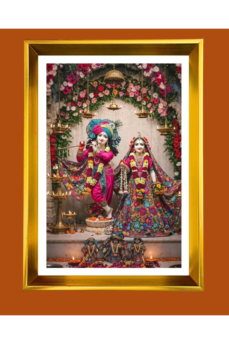 Divine Radha krishna Golden Photo Frame - 10x14 Inches | Elegant Wooden Frame for Home, Office & Temple Decoration | Spiritual Wall & Table Decor and Gift Item