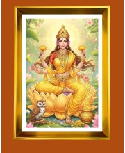 Maa Lakhsmi Golden Photo Frame - 10x14 Inches | Elegant Wooden Frame for Home, Office & Temple Decoration | Spiritual Wall & Table Decor and Gift Item