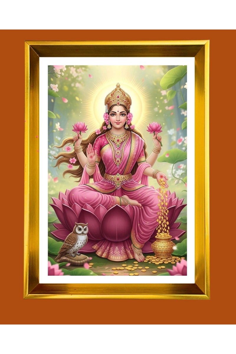 Maa Lakhsmi Golden Photo Frame - 10x14 Inches | Elegant Wooden Frame for Home, Office & Temple Decoration | Spiritual Wall & Table Decor and Gift Item