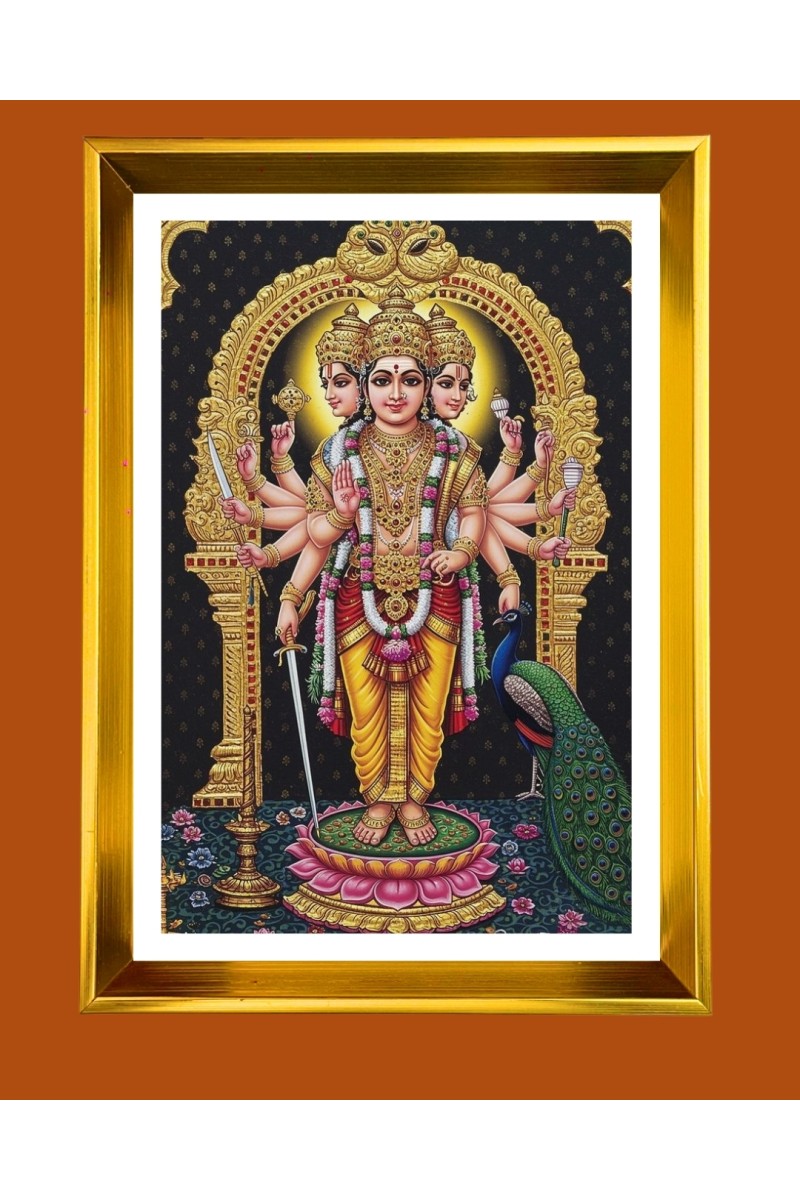 Lord Murugan Golden Photo Frame - 10x14 Inches | Elegant Wooden Frame for Home, Office & Temple Decoration | Spiritual Wall & Table Decor and Gift Item