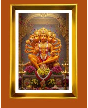  Panchamukhi Hanuman Golden Photo Frame - 10x14 Inches | Elegant Wooden Frame for Home, Office & Temple Decoration | Spiritual Wall & Table Decor and Gift Item