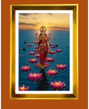 Maa Lakhsmi Golden Photo Frame - 10x14 Inches | Elegant Wooden Frame for Home, Office & Temple Decoration | Spiritual Wall & Table Decor and Gift Item