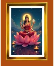 Maa Lakhsmi Golden Photo Frame - 10x14 Inches | Elegant Wooden Frame for Home, Office & Temple Decoration | Spiritual Wall & Table Decor and Gift Item