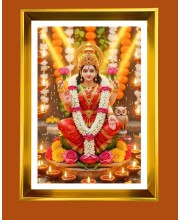 Maa Lakhsmi Golden Photo Frame - 10x14 Inches | Elegant Wooden Frame for Home, Office & Temple Decoration | Spiritual Wall & Table Decor and Gift Item