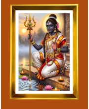 Lord Shiva Golden Photo Frame - 10x14 Inches | Elegant Wooden Frame for Home, Office & Temple Decoration | Spiritual Wall & Table Decor and Gift Item