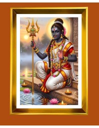 Lord Shiva Golden Photo Frame - 10x14 Inches | Elegant Wooden Frame for Home, Office & Temple Decoration | Spiritual Wall & Table Decor and Gift Item