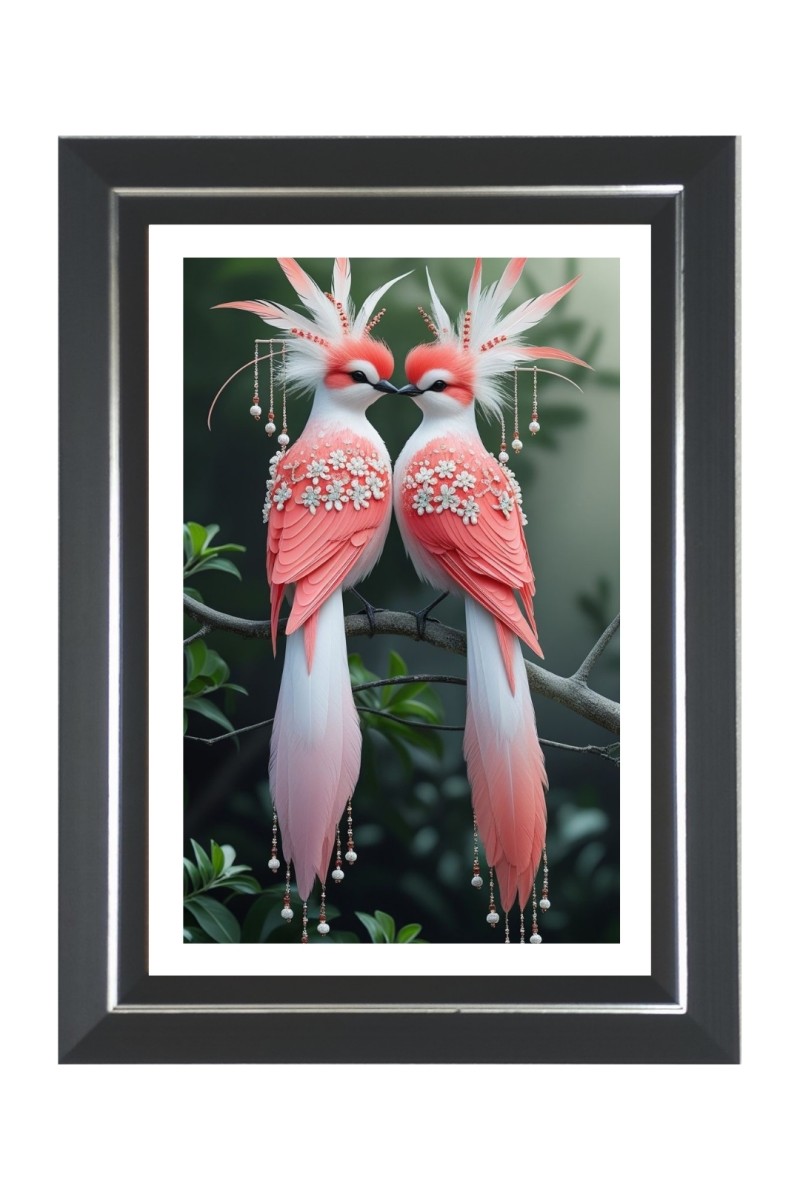 Regal Pink Birds Photo Frame | 10x14 Inch Black Designer Wall & Table Frame | Perfect for Gifting & Home Decor