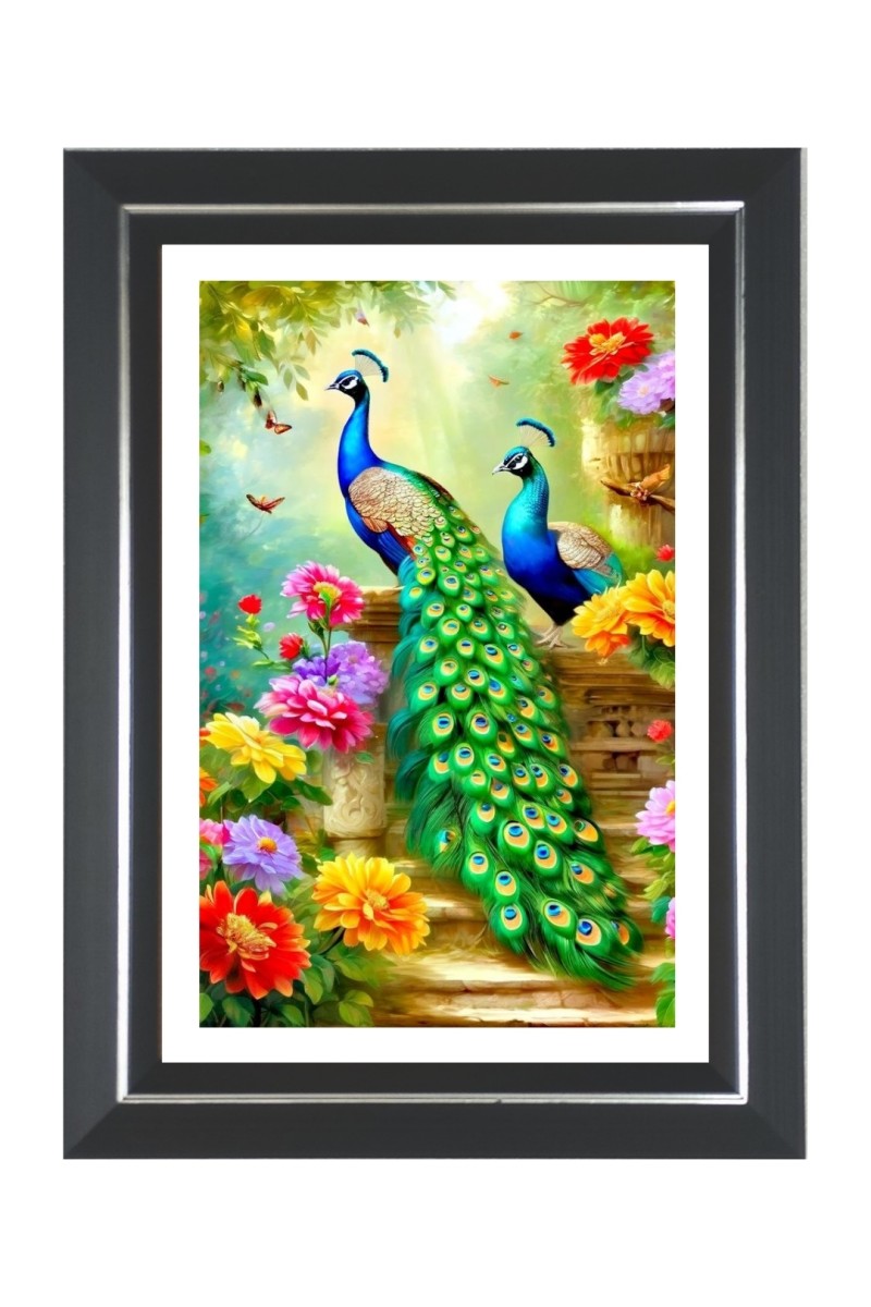 Peacock Photo Frame | 10x14 Inch Black Designer Wall & Table Frame | Perfect for Gifting & Home Decor