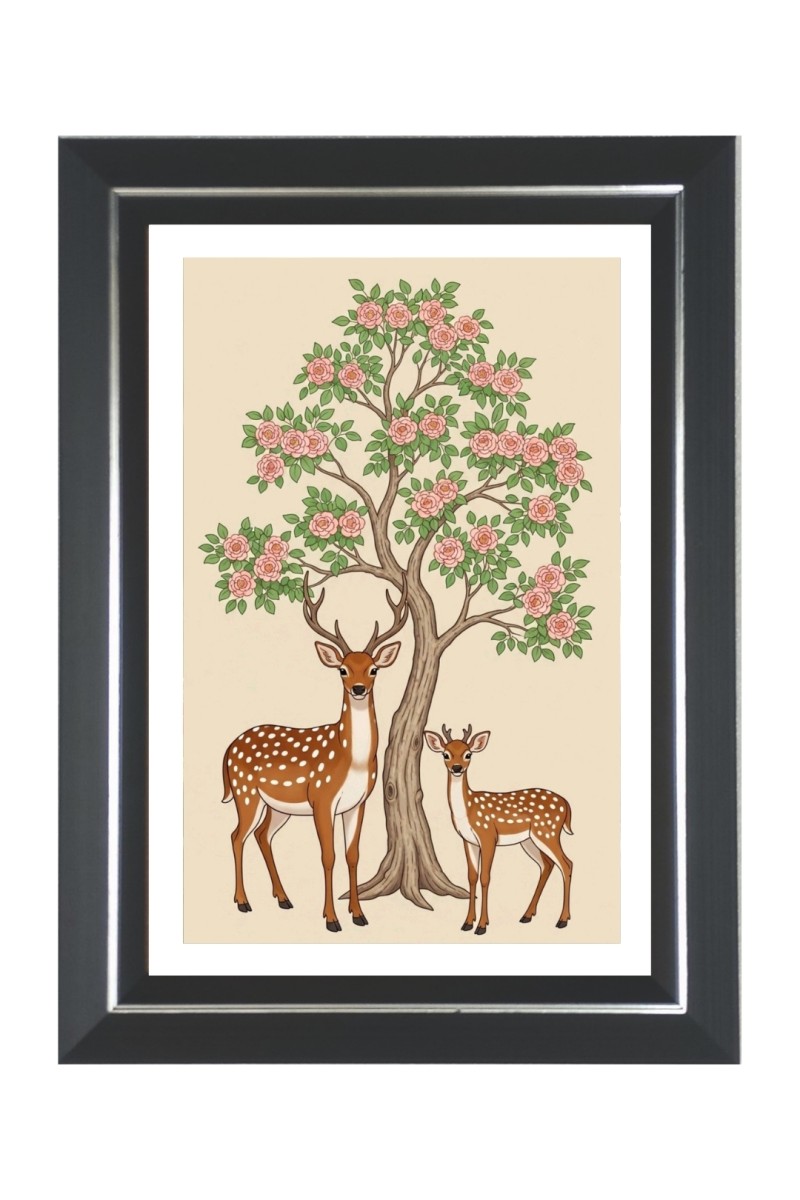 Deer and a fawn Photo Frame | 10x14 Inch Black Designer Wall & Table Frame | Perfect for Gifting & Home Decor