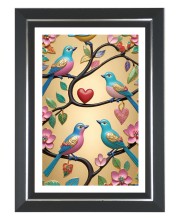 Birds Branches Flowers Photo Frame | 10x14 Inch Black Designer Wall & Table Frame | Perfect for Gifting & Home Decor