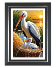 white stork with two chicks in a nest  Photo Frame | 10x14 Inch Black Designer Wall & Table Frame | Perfect for Gifting & Home Decor