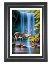 Deer and Waterfall Photo Frame | 10x14 Inch Black Designer Wall & Table Frame | Perfect for Gifting & Home Decor
