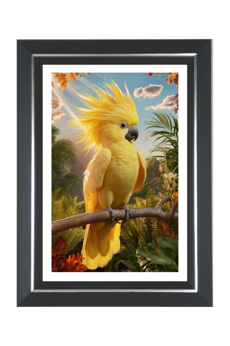Yellow Cockatoo Photo Frame | 10x14 Inch Black Designer Wall & Table Frame | Perfect for Gifting & Home Decor