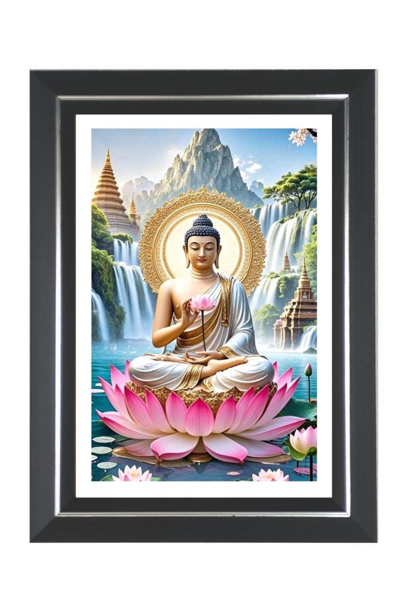 Lord Buddha Photo Frame | 10x14 Inch Black Designer Wall & Table Frame | Perfect for Gifting & Home Decor