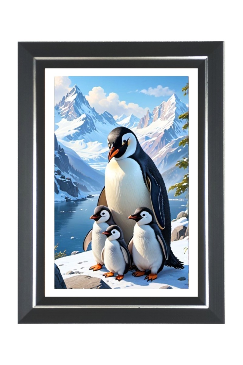 Penguins Photo Frame | 10x14 Inch Black Designer Wall & Table Frame | Perfect for Gifting & Home Decor