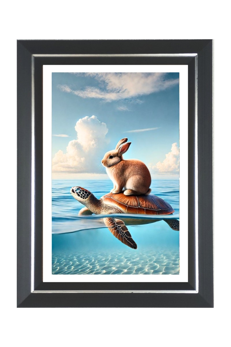 Rabbit and Tortoise Photo Frame | 10x14 Inch Black Designer Wall & Table Frame | Perfect for Gifting & Home Decor