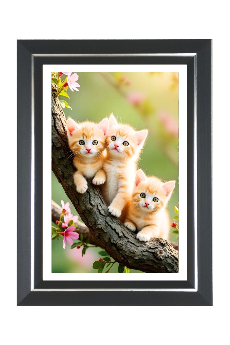 Three kittens Photo Frame | 10x14 Inch Black Designer Wall & Table Frame | Perfect for Gifting & Home Decor