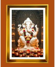 Lord Ganesh Golden Photo Frame - 10x14 Inches | Elegant Wooden Frame for Home, Office & Temple Decoration | Spiritual Wall & Table Decor and Gift Item