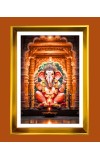 Lord Ganesh Golden Photo Frame - 10x14 Inches | Elegant Wooden Frame for Home, Office & Temple Decoration | Spiritual Wall & Table Decor and Gift Item