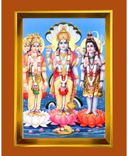 Lord Brahma,vishnu,shiva Golden Photo Frame - 10x14 Inches | Elegant Wooden Frame for Home, Office & Temple Decoration | Spiritual Wall & Table Decor and Gift Item