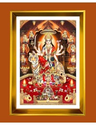 Durga Mata Rani Golden Photo Frame - 10x14 Inches | Elegant Wooden Frame for Home, Office & Temple Decoration | Spiritual Wall & Table Decor and Gift Item