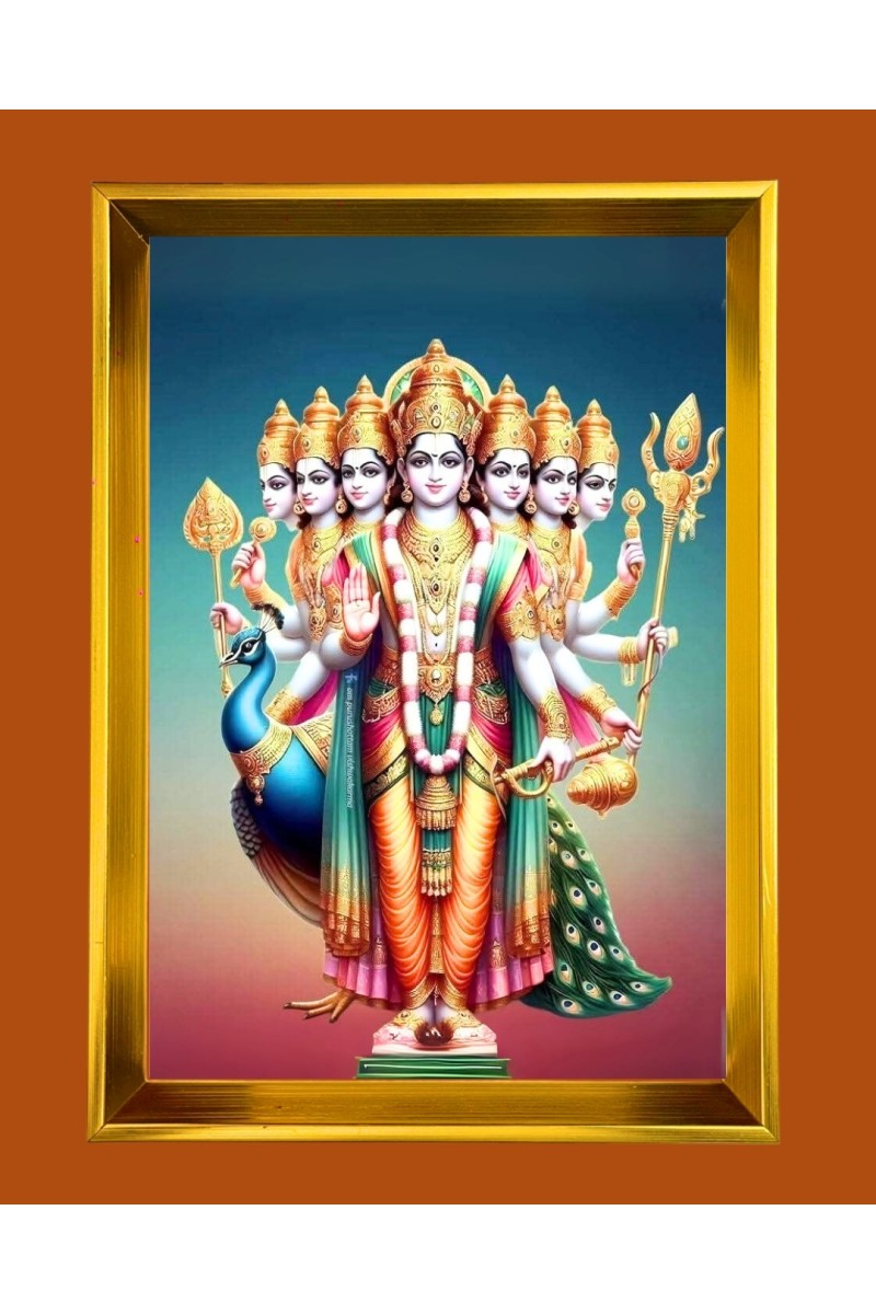 Lord Murugan Golden Photo Frame - 10x14 Inches | Elegant Wooden Frame for Home, Office & Temple Decoration | Spiritual Wall & Table Decor and Gift Item