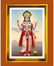 Lord Vishnu Golden Photo Frame - 10x14 Inches | Elegant Wooden Frame for Home, Office & Temple Decoration | Spiritual Wall & Table Decor and Gift Item