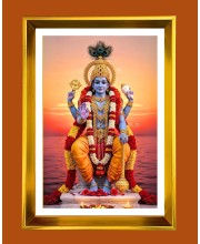 Lord Vishnu Golden Photo Frame - 10x14 Inches | Elegant Wooden Frame for Home, Office & Temple Decoration | Spiritual Wall & Table Decor and Gift Item