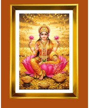 Maa Lakshmi Golden Photo Frame - 10x14 Inches | Elegant Wooden Frame for Home, Office & Temple Decoration | Spiritual Wall & Table Decor and Gift Item