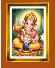Lord Ganesh Golden Photo Frame - 10x14 Inches | Elegant Wooden Frame for Home, Office & Temple Decoration | Spiritual Wall & Table Decor and Gift Item