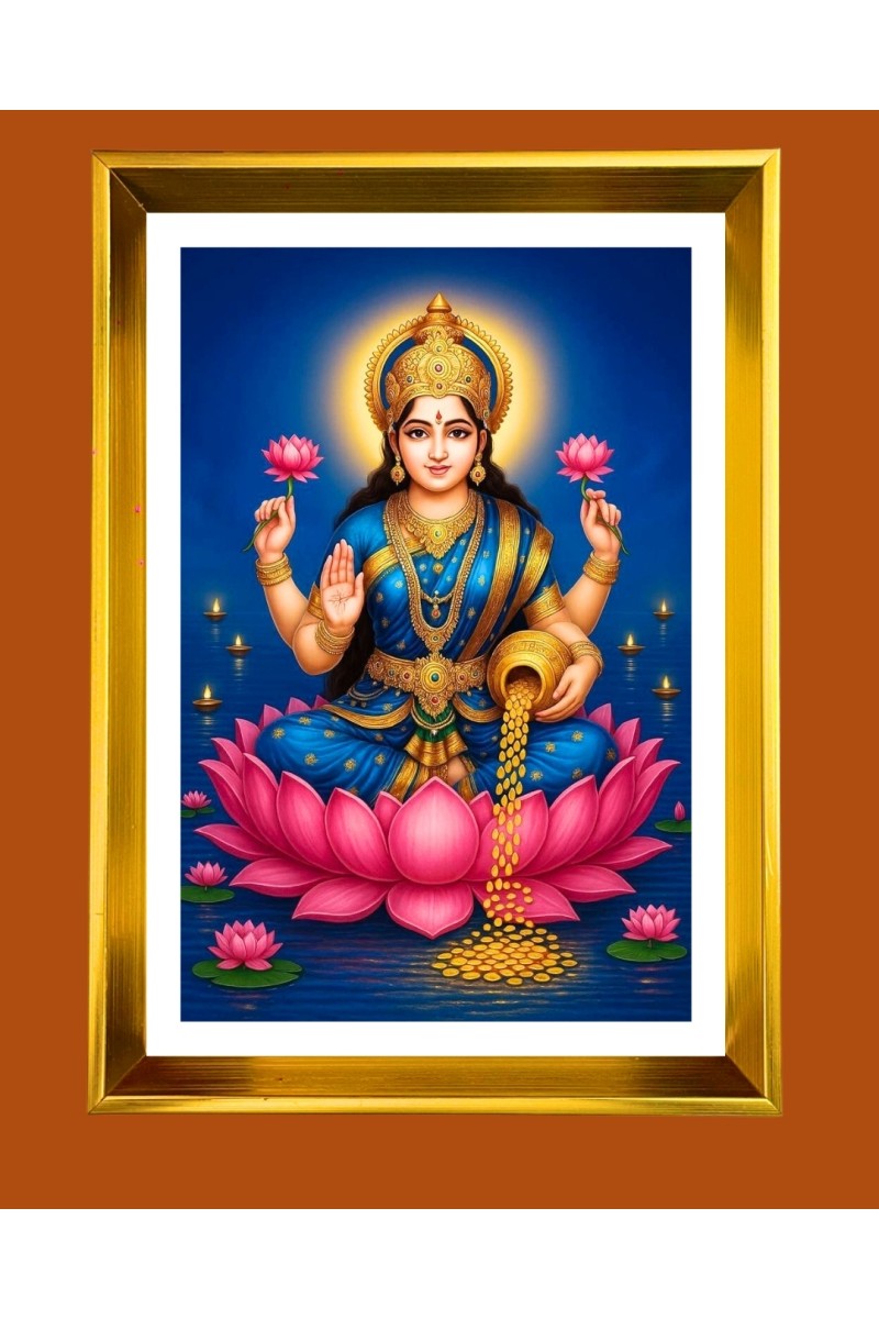 Maa Lakhsmi Golden Photo Frame - 10x14 Inches | Elegant Wooden Frame for Home, Office & Temple Decoration | Spiritual Wall & Table Decor and Gift Item