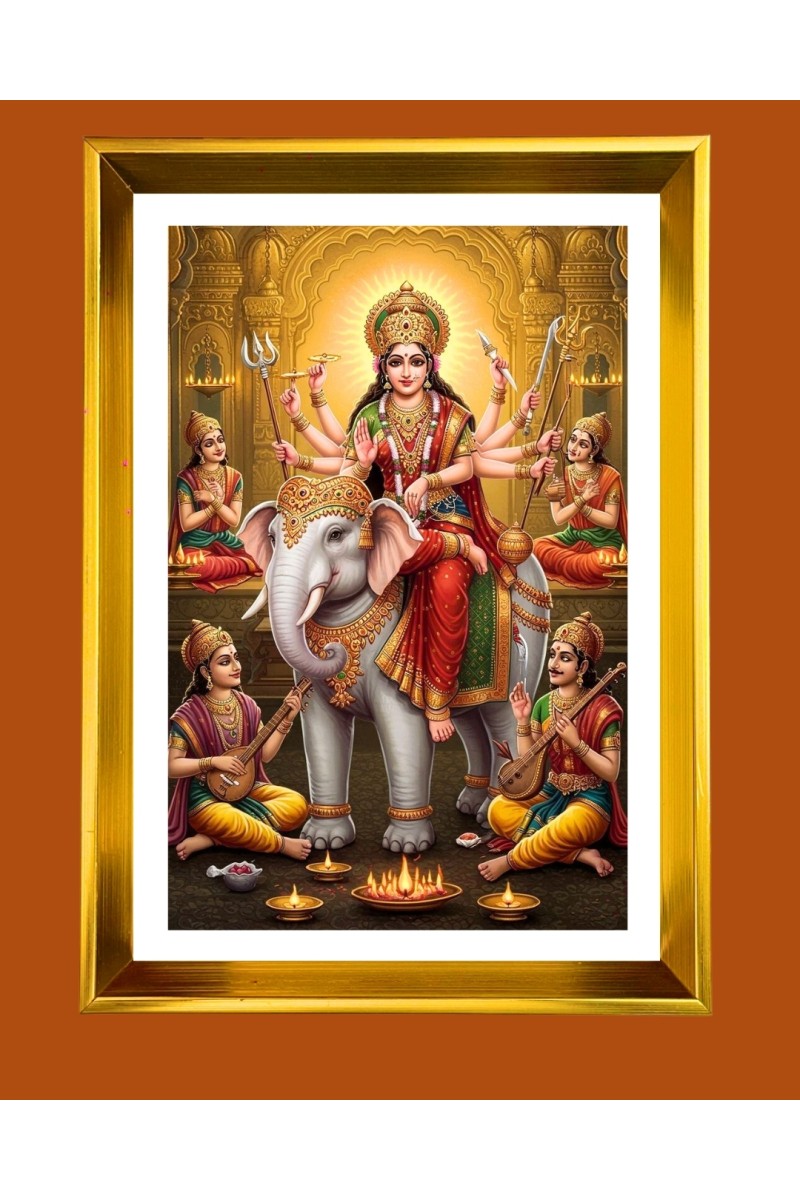 Maa Durga Golden Photo Frame - 10x14 Inches | Elegant Wooden Frame for Home, Office & Temple Decoration | Spiritual Wall & Table Decor and Gift Item