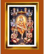 Shirdi Sai Baba Golden Photo Frame - 10x14 Inches | Elegant Wooden Frame for Home, Office & Temple Decoration | Spiritual Wall & Table Decor and Gift Item