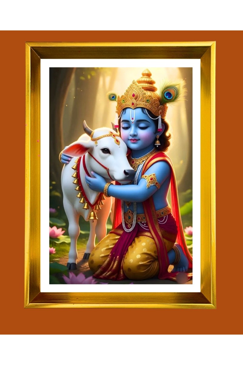 Bal Gopal Golden Photo Frame - 10x14 Inches | Elegant Wooden Frame for Home, Office & Temple Decoration | Spiritual Wall & Table Decor and Gift Item